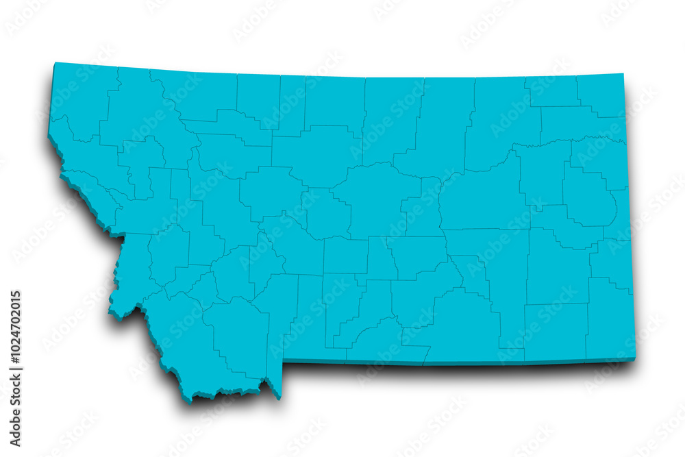 3d Map of Montana state with color. United State of America, US, United State 3d Map of Montana state with color. United State of America, US, United State
