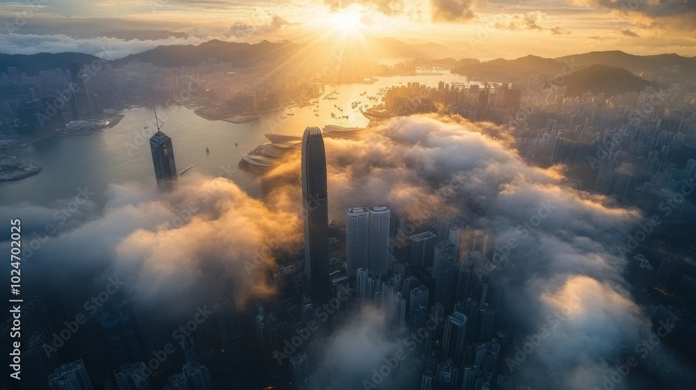 Fototapeta premium Cityscape through the clouds: Hong Kong.