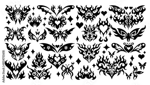 gothic tattoo butterfly designs, flower moon heart star