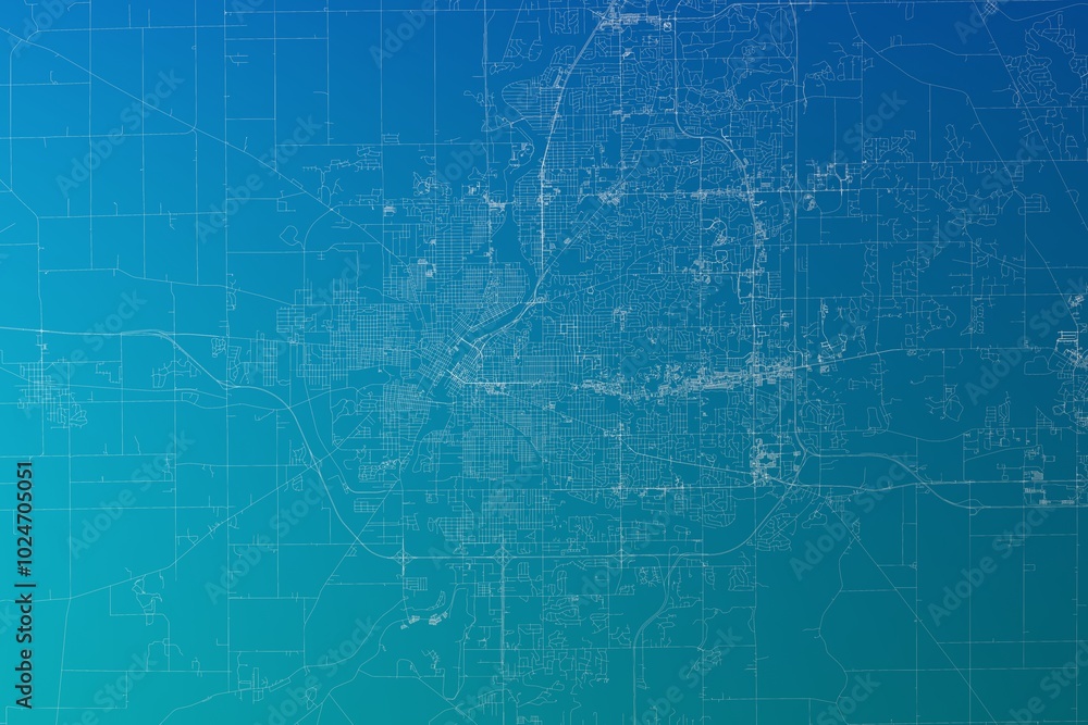 Map of the streets of Rockford (Illinois, USA) made with white lines on greenish blue gradient background. 3d render, illustration Map of the streets of Rockford (Illinois, USA) made with white lines on greenish blue gradient background. 3d render, illustration
