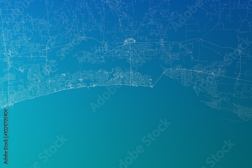 Tableau sur toile Map of the streets of Biloxi (Mississippi, USA) made with white lines on greenish blue gradient background