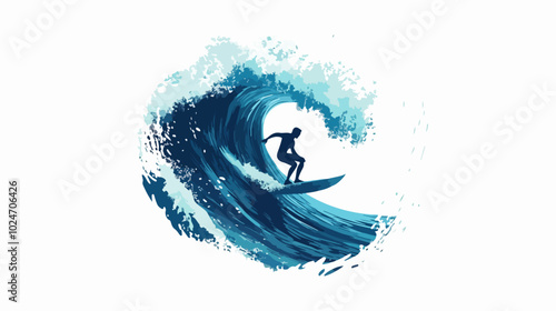 Surfer conquers a wave. Extreme sport. Surfing.