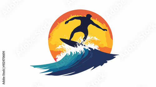 Surfer conquers a wave. Extreme sport. Surfing.