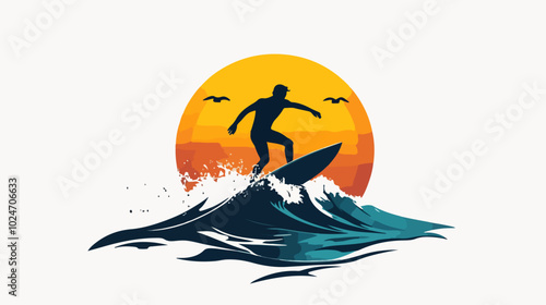 Surfer conquers a wave. Extreme sport. Surfing.