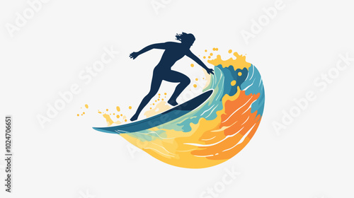 Surfer conquers a wave. Extreme sport. Surfing.