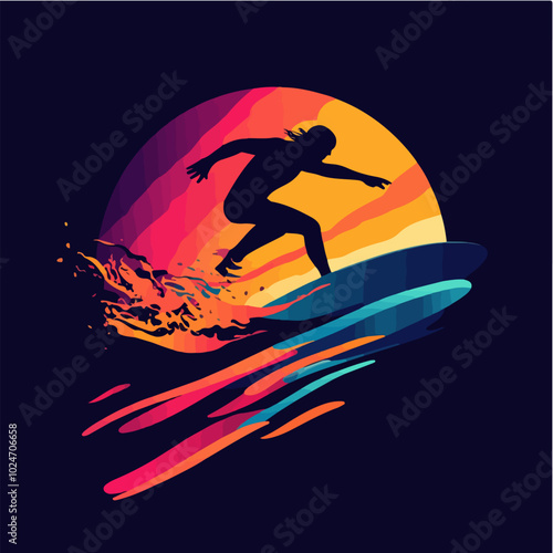 Surfer conquers a wave. Extreme sport. Surfing.