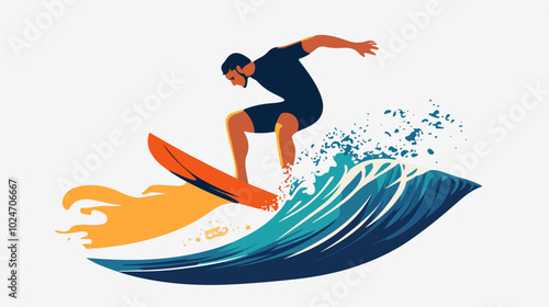 Surfer conquers a wave. Extreme sport. Surfing.