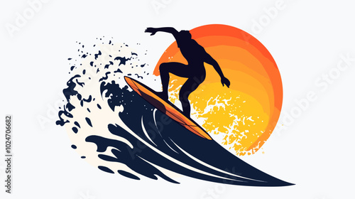 Surfer conquers a wave. Extreme sport. Surfing.