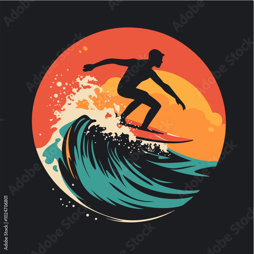 Surfer conquers a wave. Extreme sport. Surfing.