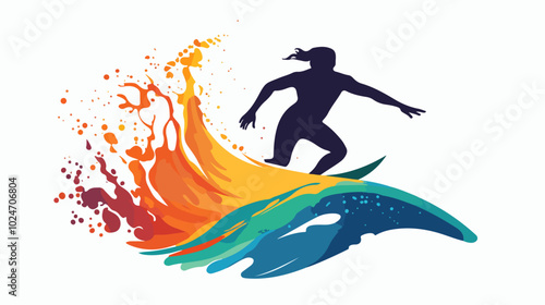 Surfer conquers a wave. Extreme sport. Surfing.