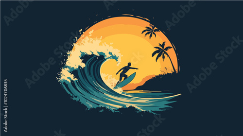 Surfer conquers a wave. Extreme sport. Surfing.