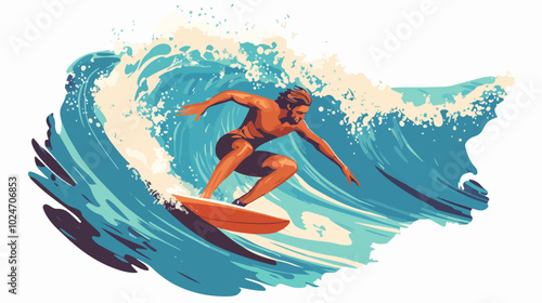 Surfer conquers a wave. Extreme sport. Surfing.