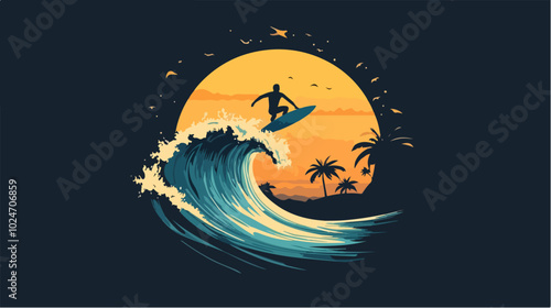 Surfer conquers a wave. Extreme sport. Surfing.