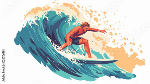 Surfer conquers a wave. Extreme sport. Surfing.