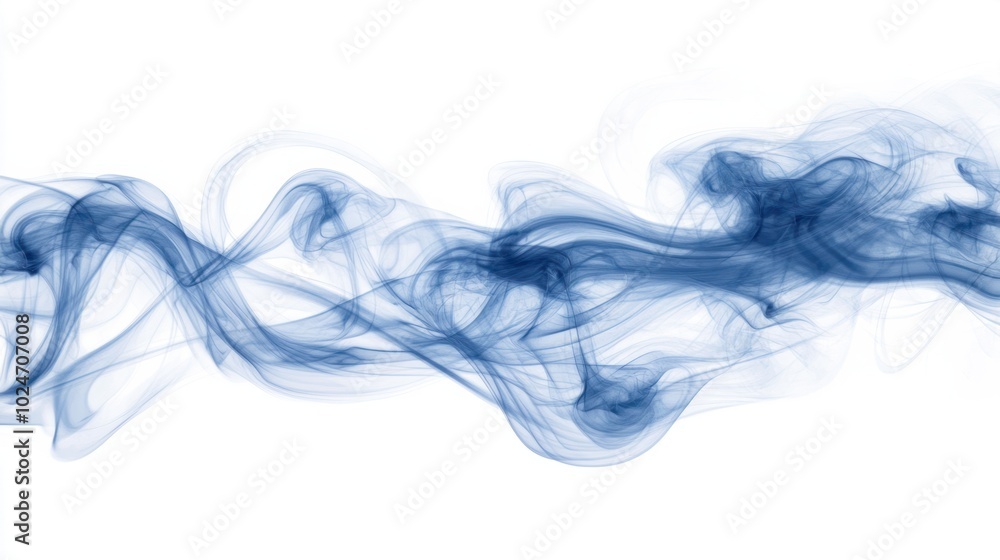 A dense blue smoke explosion creating intricate swirls and patterns on a pure white background. A dense blue smoke explosion creating intricate swirls and patterns on a pure white background.
