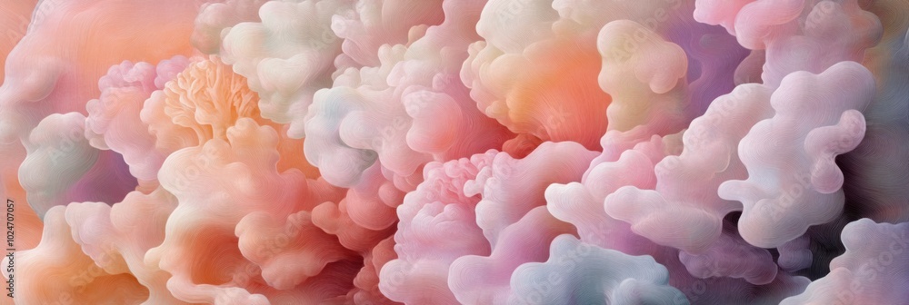 Obraz premium Coral-Inspired Abstracts, Soft pastel organic shapes evoke underwater beauty, fluid lines and gentle hues create a serene atmosphere