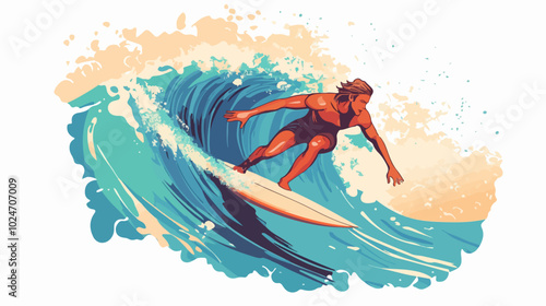 Surfer conquers a wave. Extreme sport. Surfing.