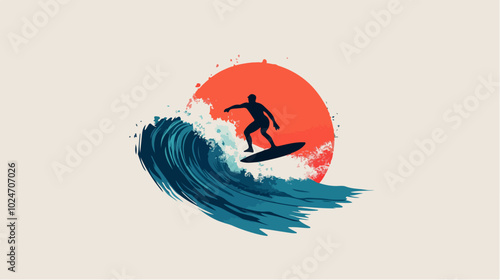 Surfer conquers a wave. Extreme sport. Surfing.