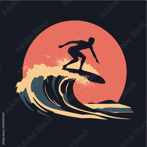 Surfer conquers a wave. Extreme sport. Surfing.