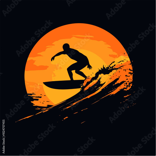 Surfer conquers a wave. Extreme sport. Surfing.