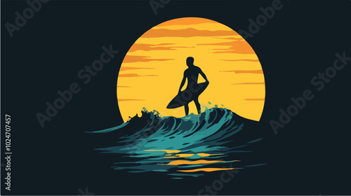 Surfer conquers a wave. Extreme sport. Surfing.