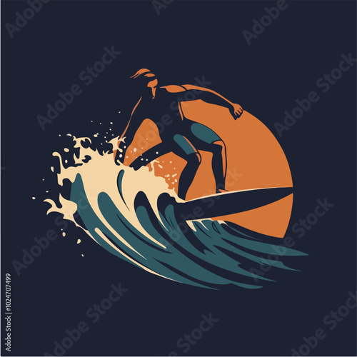 Surfer conquers a wave. Extreme sport. Surfing.