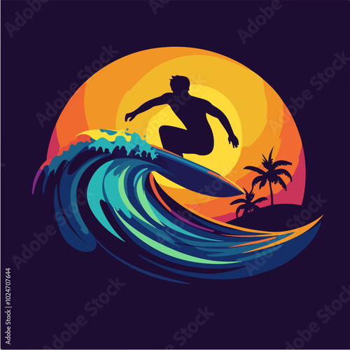 Surfer conquers a wave. Extreme sport. Surfing.