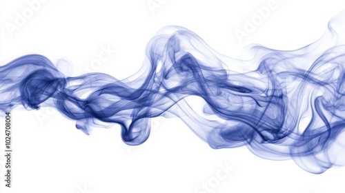 A dynamic burst of blue smoke forming abstract, fluid shapes against a clean white background.