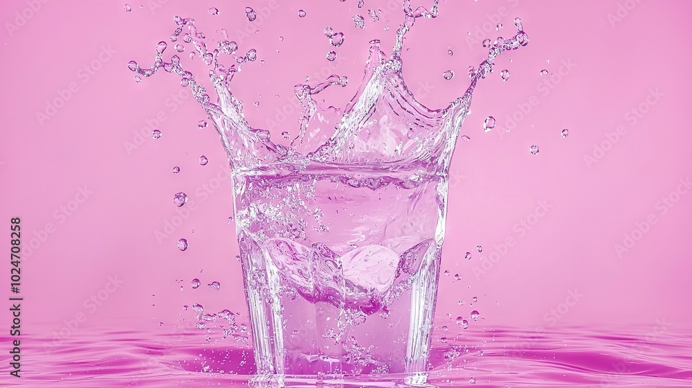 A glass of water with a splash of water on top and the bottom fully filled A glass of water with a splash of water on top and the bottom fully filled