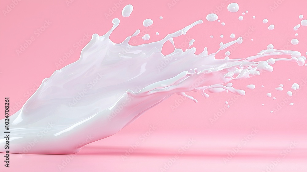 A milkshake on a pink background oozes a splash of milk with a droplet dangling A milkshake on a pink background oozes a splash of milk with a droplet dangling