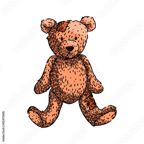 cuddly teddy bear hand drawn. soft toy, stuffed cute, hug comfort cuddly teddy bear vector sketch. isolated color illustration