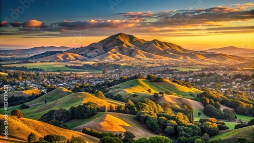 Sunset over Mount Diablo and Dougherty Hills in San Ramon, California