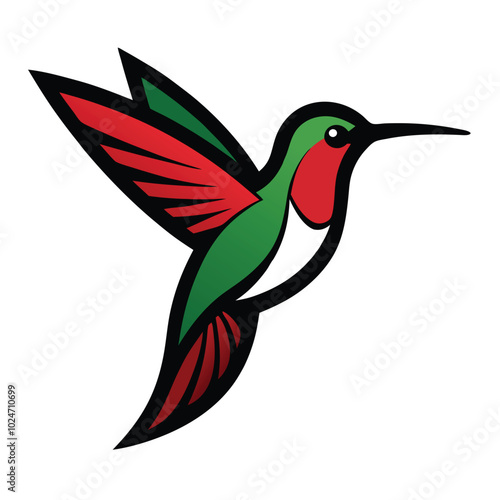 Solid color Ruby-Throated Hummingbird flying animal vector design