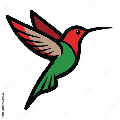 Solid color Ruby-Throated Hummingbird flying animal vector design