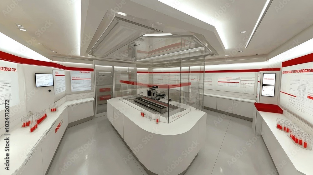 Fototapeta premium Cutting-edge lab with a 3D printer in action, surrounded by beakers, test tubes, and a digital control panel.