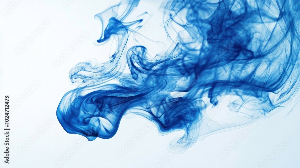 Abstract blue smoke explosion captured mid-air, with swirling patterns and soft shadows on a white background. Abstract blue smoke explosion captured mid-air, with swirling patterns and soft shadows on a white background.
