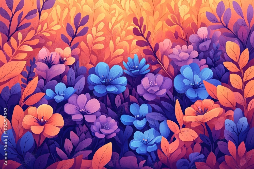 Delicate purple and blue flowers bloom on the forest floor, surrounded by leaves in the freshness of spring Macro, close-up photography captures their beauty Delicate purple and blue flowers bloom on the forest floor, surrounded by leaves in the freshness of spring Macro, close-up photography captures their beauty