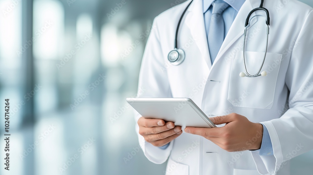 Doctor with Tablet in Modern Medical Environment Doctor with Tablet in Modern Medical Environment