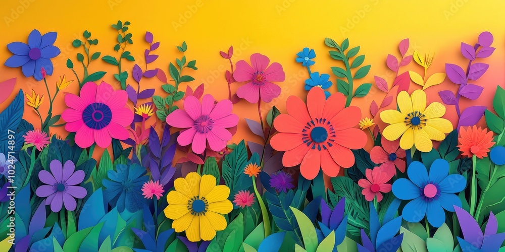 Colorful flowers in full bloom in a vibrant garden, Vibrant garden filled with colorful blooming flowers Colorful flowers in full bloom in a vibrant garden, Vibrant garden filled with colorful blooming flowers