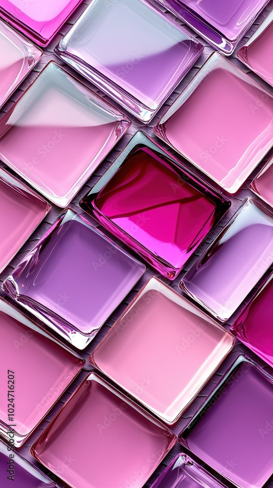 Close-up shot of a pink-purple tiled wall featuring various shades of pink, purple, purple, and white Close-up shot of a pink-purple tiled wall featuring various shades of pink, purple, purple, and white