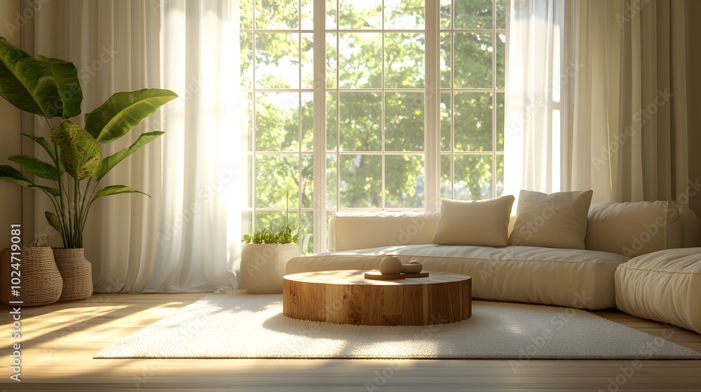 A cozy living room with a cream-colored sofa and wooden coffee table is bathed in natural sunlight, showcasing a warm color palette and clean lines for a welcoming atmosphere. A cozy living room with a cream-colored sofa and wooden coffee table is bathed in natural sunlight, showcasing a warm color palette and clean lines for a welcoming atmosphere.