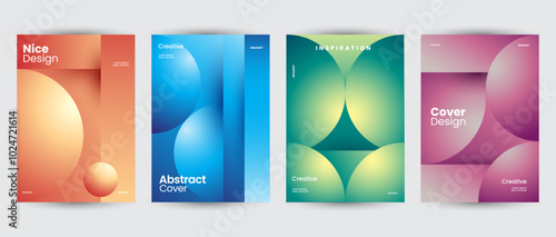 Abstract collection of geometric gradient shapes backgrounds. Brutal contemporary figure circle oval wave patterns. Design cover, decoration, poster, banner. Swiss design aesthetic