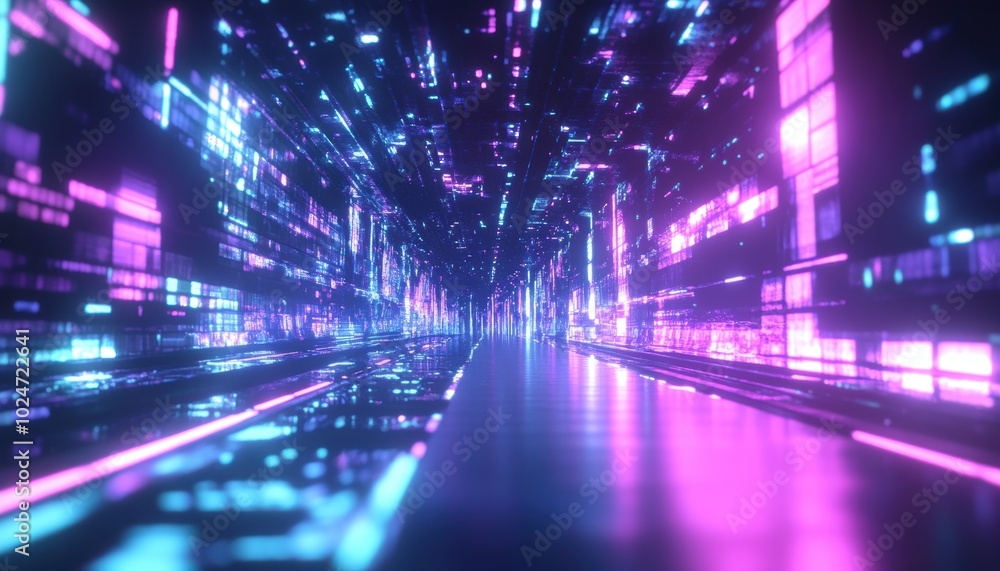 Neon Cityscape Tunnel. Neon Cityscape Tunnel.
