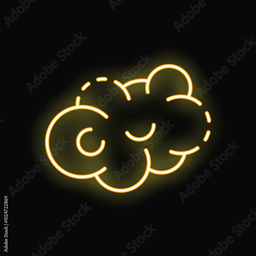 Yellow neon sign depicting a sleeping cloud, isolated on a black background, perfect for conveying concepts of sleep, dreams, and nighttime