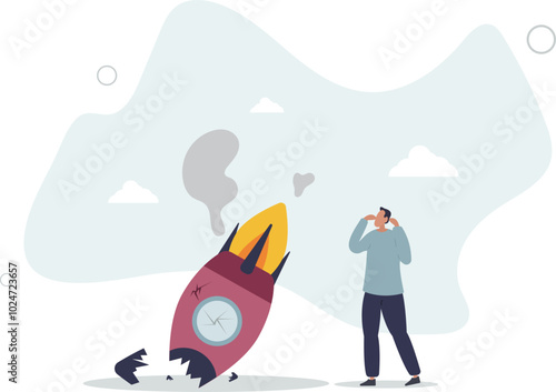 Fail start up business, new business risk or unexpected entrepreneur bankruptcy concept.flat design with people.