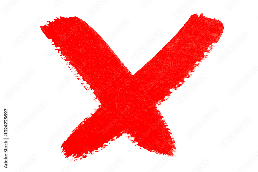 Red paint brush stroke forming an x mark on white background Red paint brush stroke forming an x mark on white background