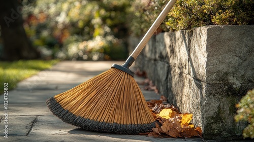 Wallpaper Mural A broom resting on a stone path beside a garden. Torontodigital.ca