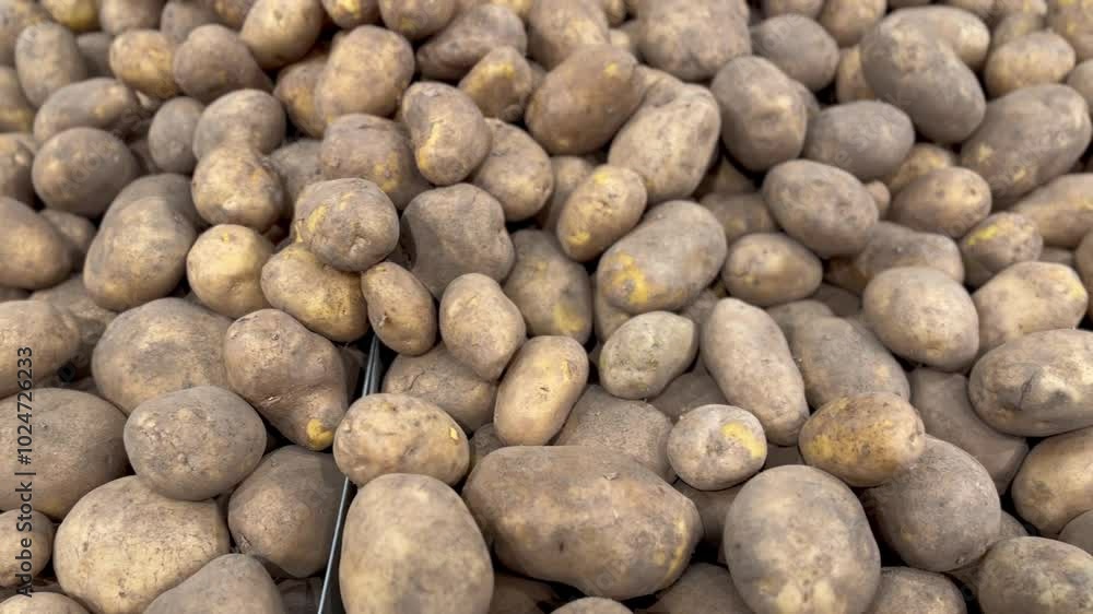 close a lot of raw potatoes are sold in a supermarket in a large metal gray box. autumn .a lot of vegetables close a lot of raw potatoes are sold in a supermarket in a large metal gray box. autumn .a lot of vegetables