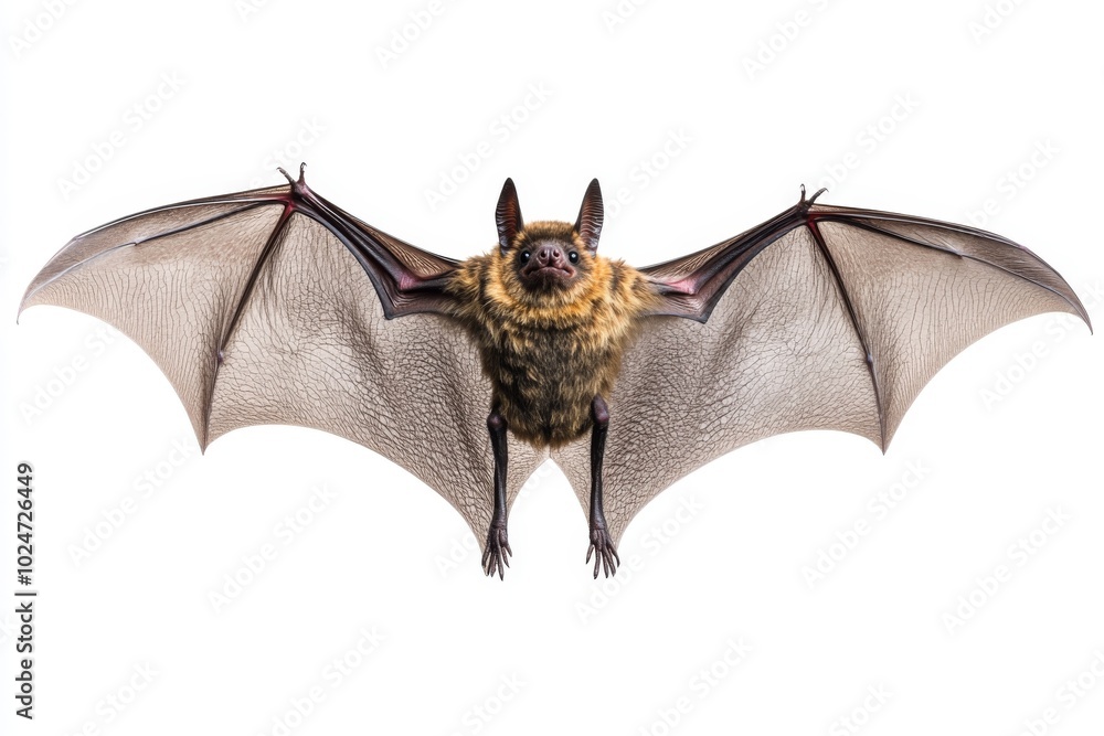 Obraz premium Flying Bat with Open Wings Isolated on White Background