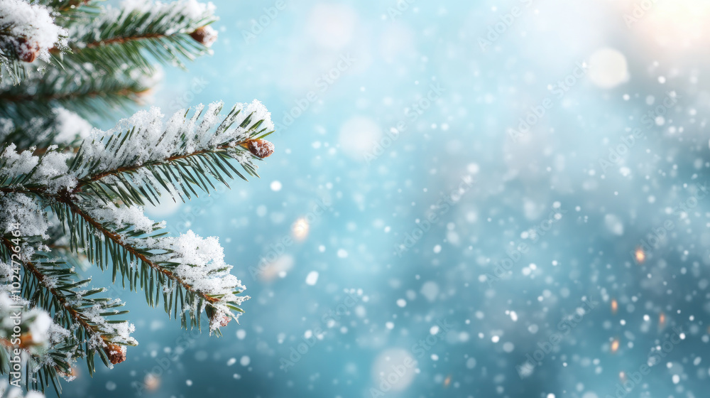 Winter Wonderland Greeting Card, festive scene featuring a snow-covered landscape, adorned with a fir tree branch, celebrating Christmas and the New Year. Winter Wonderland Greeting Card, festive scene featuring a snow-covered landscape, adorned with a fir tree branch, celebrating Christmas and the New Year.